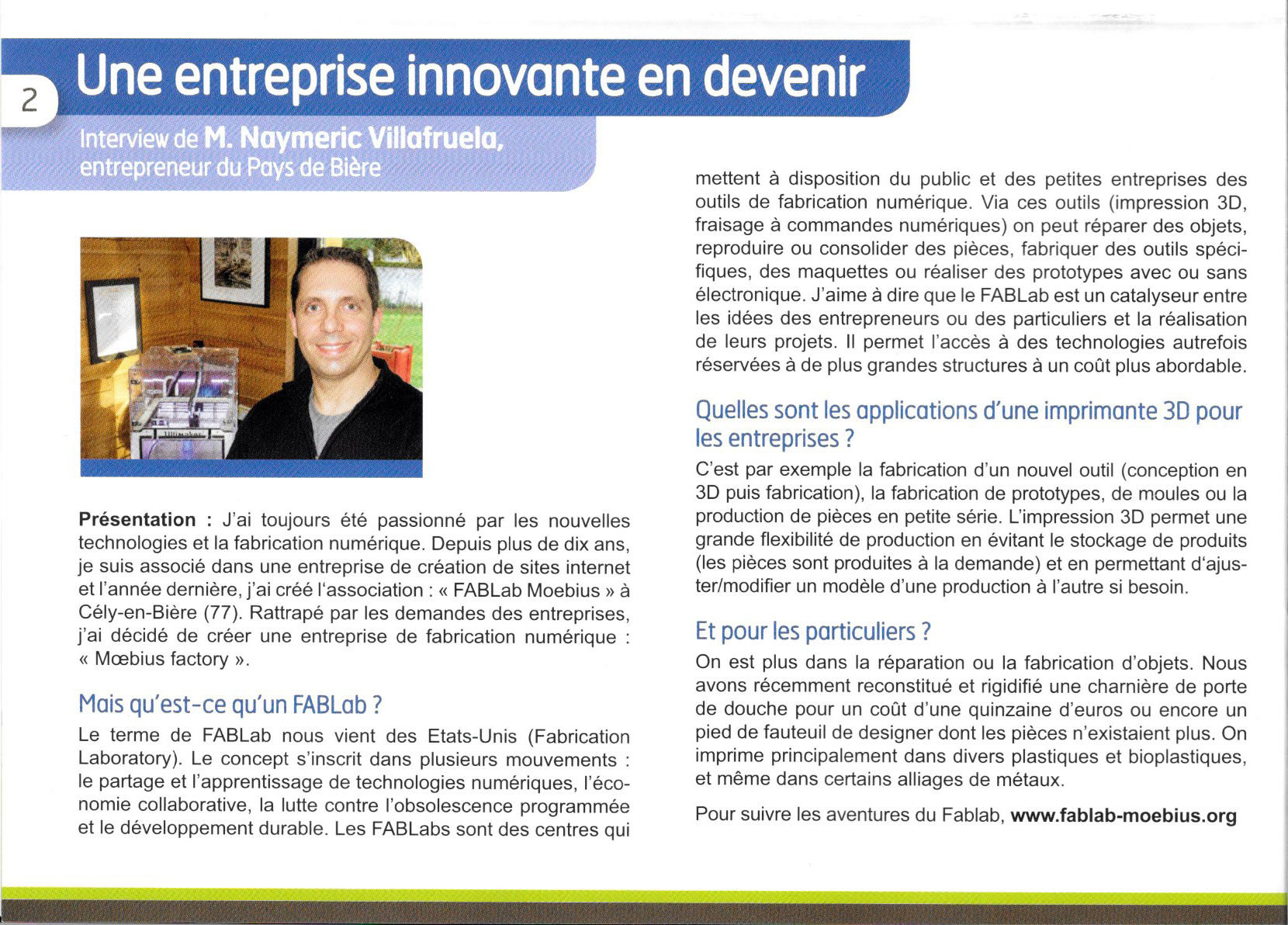 Article sur le fablab moebius dans le flash info n°6 du Pays de Bière