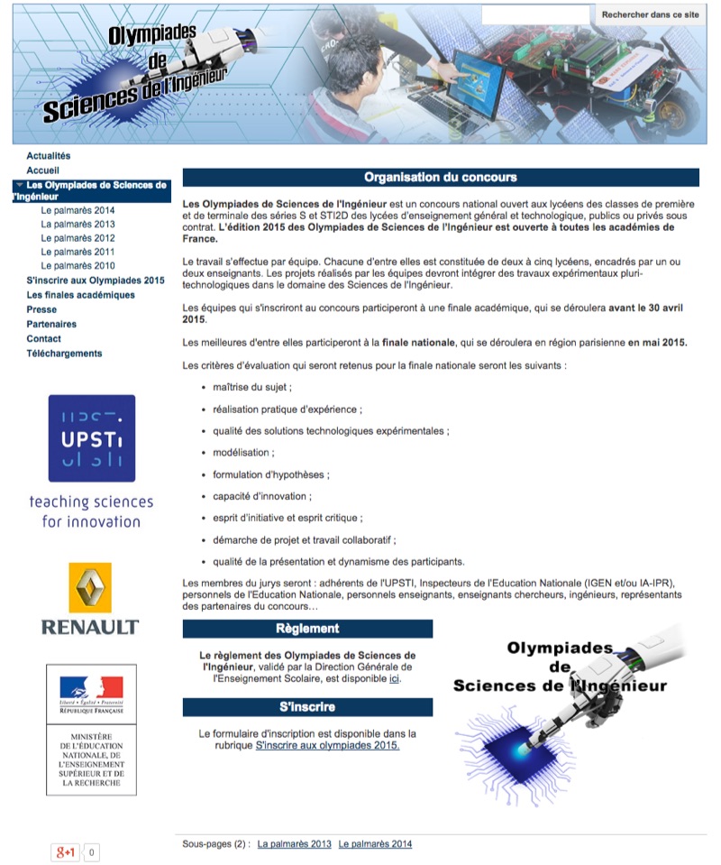 Site internet des olympiades de sciences de l Ingenieur olympiades de si