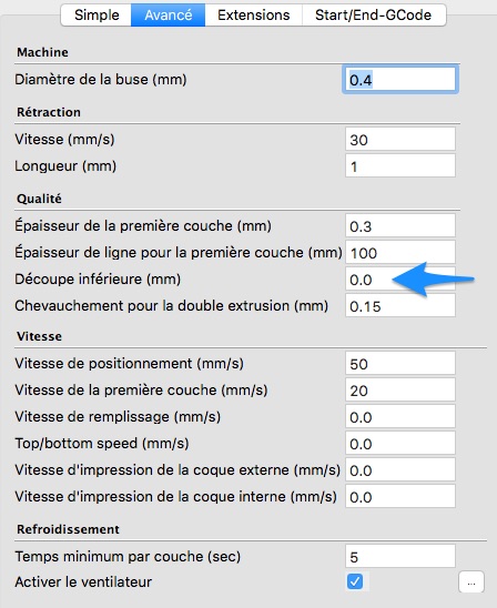 Cura 15.04 decoupe inferieure